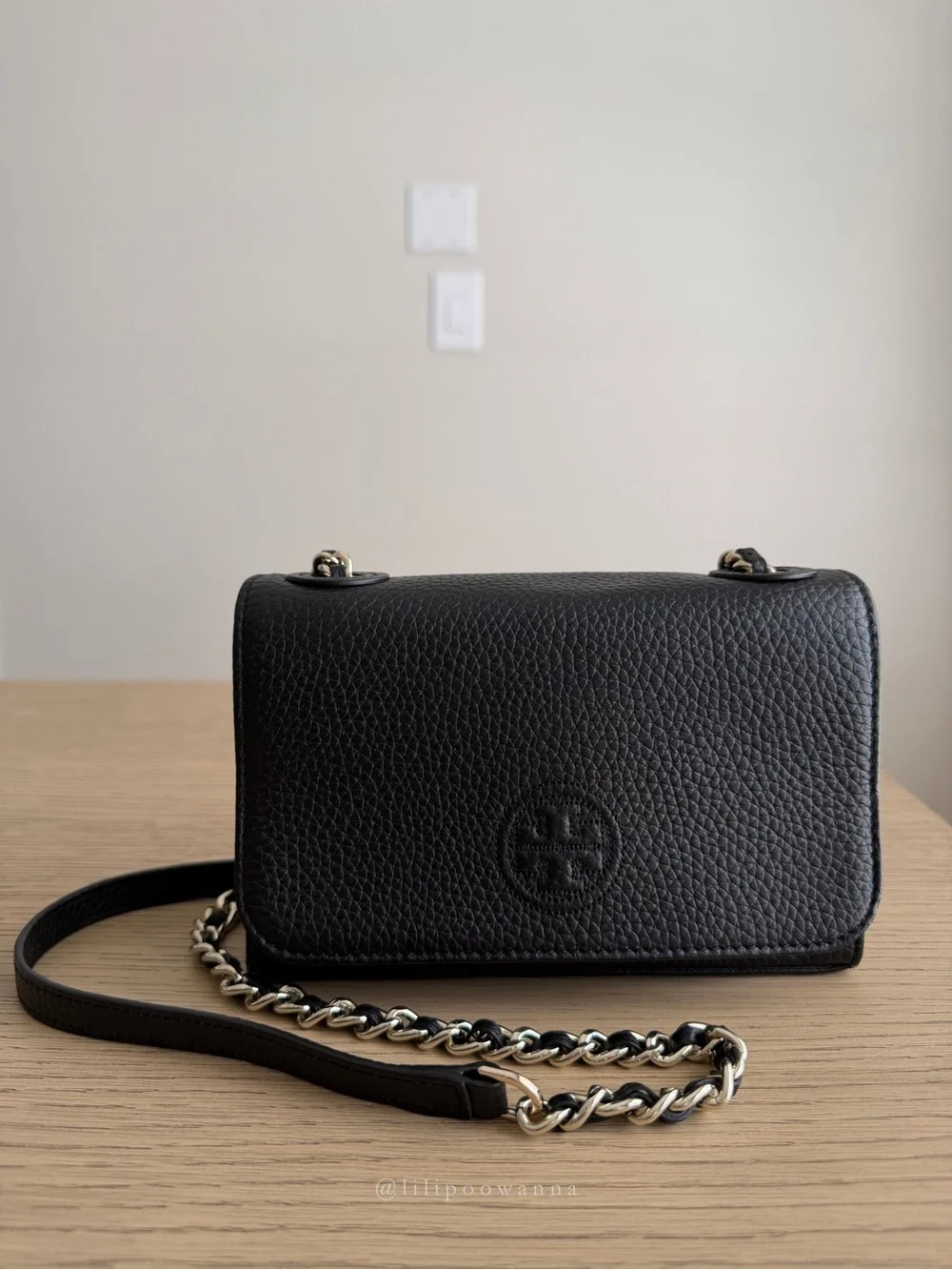 Tory Burch Black Pebbled Leather Chain Crossbody Bag